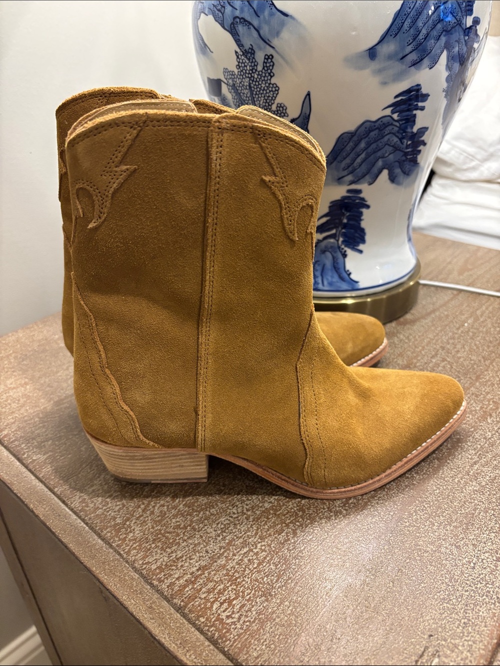 Free People Mustard Suede Western Ankle Boots